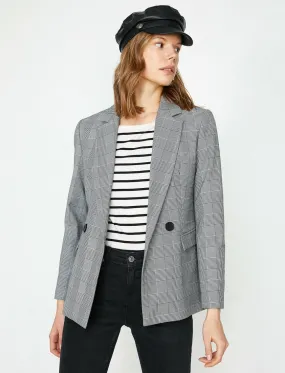 10651 Black Double-Breasted Check Jacket