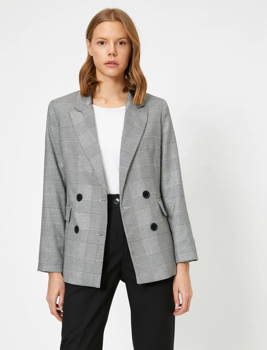 16511 Black Double-Breasted Check Jacket