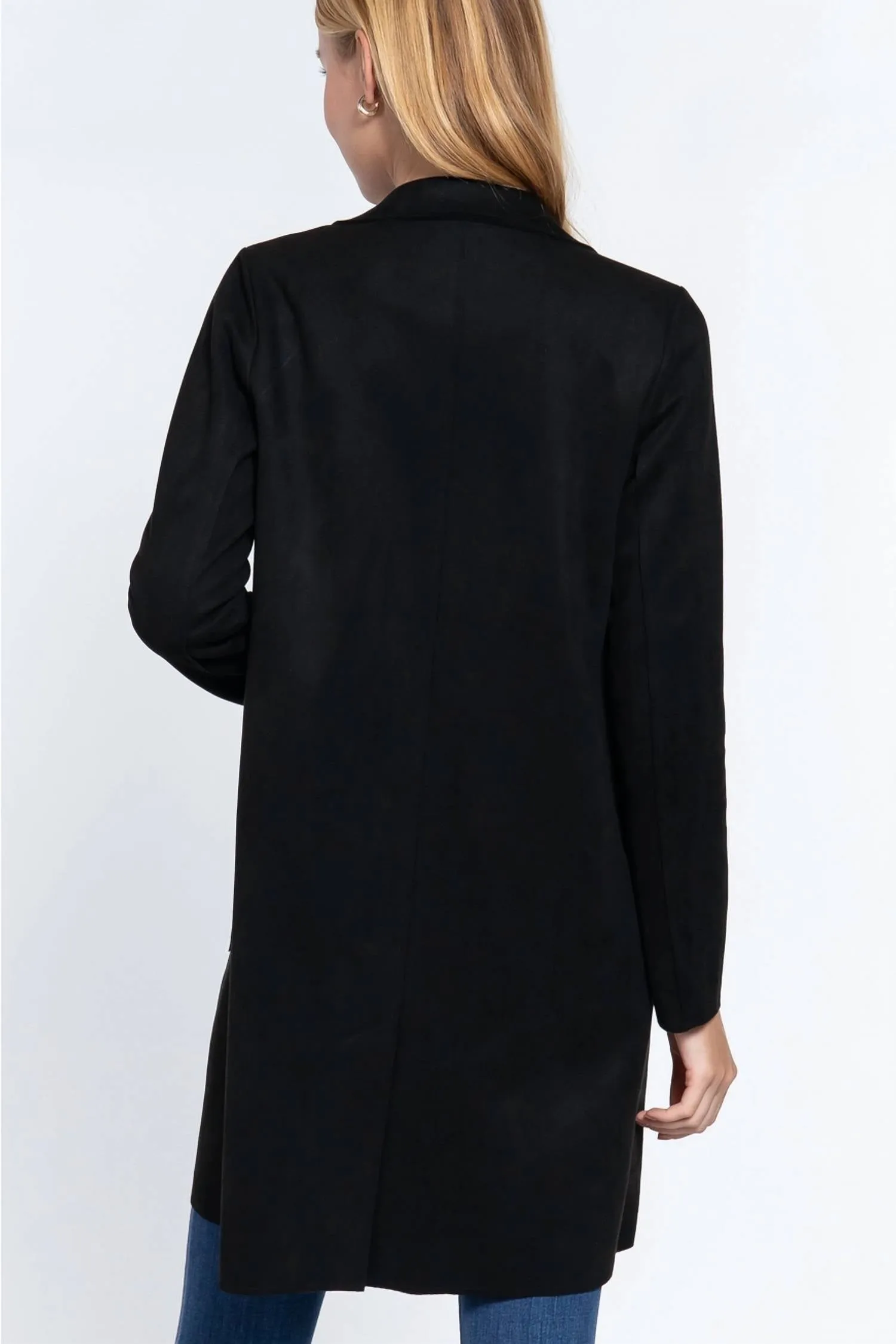 Active Basic - Long Sleeve Open Front Faux Suede Jacket