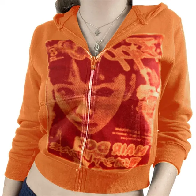 hulianfu E-girl Gothic Sweatshirt Hoodies Women Spring Fall Long Sleeve Zipper Coat Harajuku Streetwear Y2K Aesthetic Hip Hop Top
