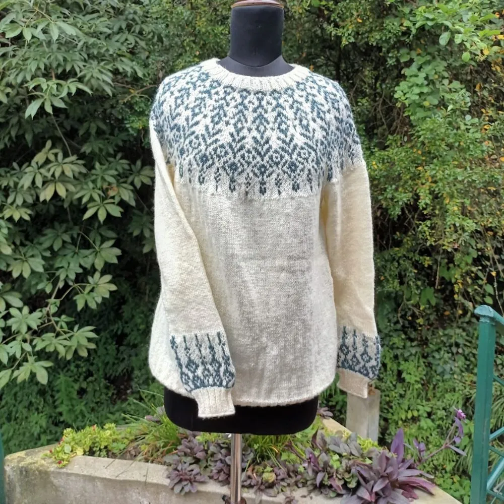 Off-White Hand Knit Woollen Pullover/Sweater for Women | Waterfall Motif