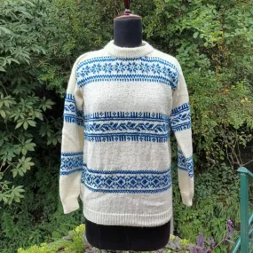 Off-White Pullover | Sweater For Women | Hand Knitted | Blue Stripe Accent