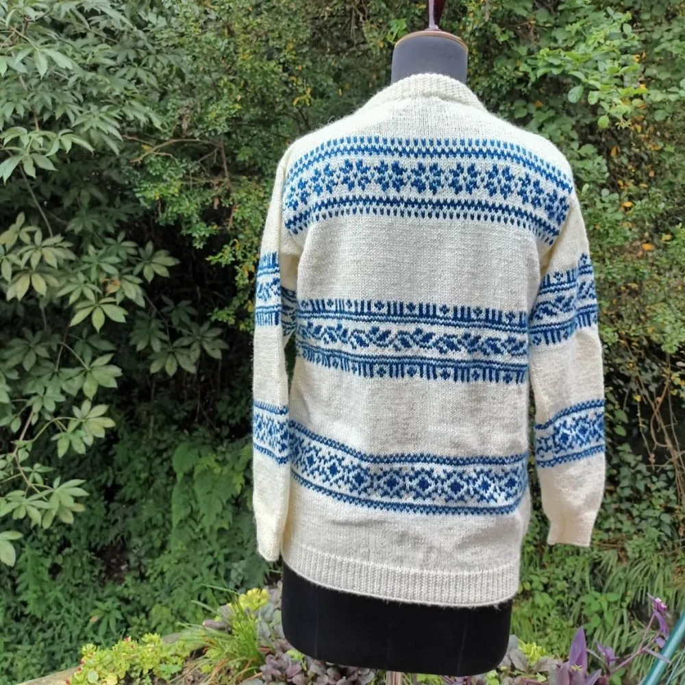 Off-White Pullover | Sweater For Women | Hand Knitted | Blue Stripe Accent
