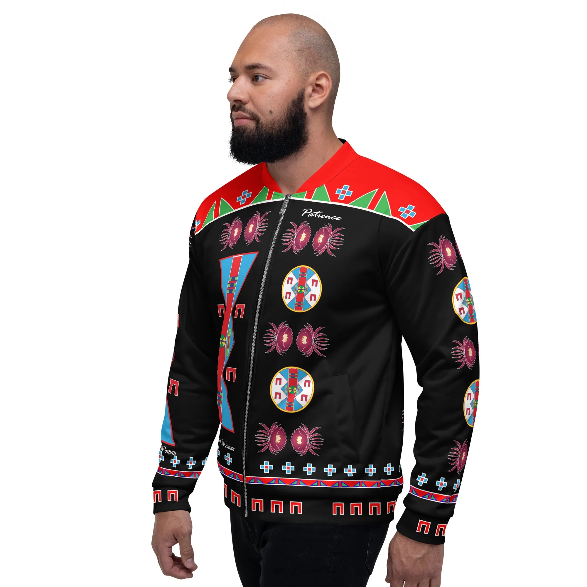 Patience Black Unisex Bomber Jacket