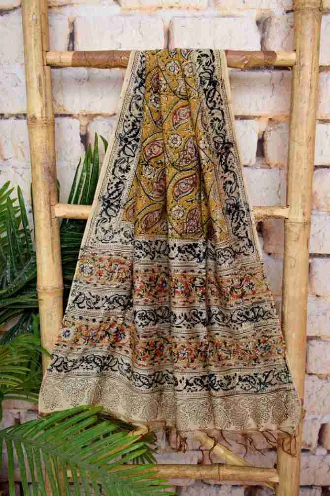 Pink Kalamkari Unstitched Suit - Full Panel Embroidery