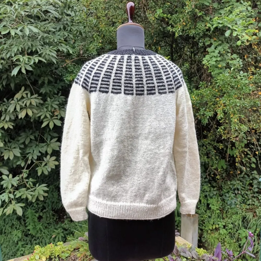 Women Off-White Pullover | Hand Knitted | Winter Wear | Black Accent