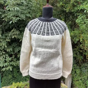 Women Off-White Pullover | Hand Knitted | Winter Wear | Black Accent